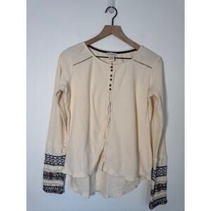 Sundance Embroidered Thermal Henley Top in Cream - M